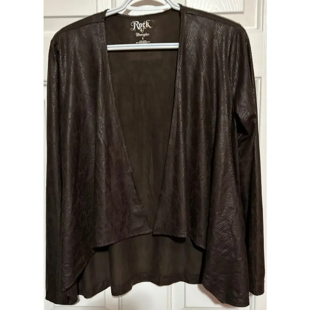 Rock 47th Wrangler Women's‎ Brown Open Front Faux Suede Snake Jacket Size S